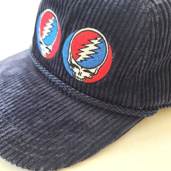 Grateful Dead Stealie Repeat Corduroy Snapback Hat Cap OS Navy Adjustable NWOT - Picture 2 of 7